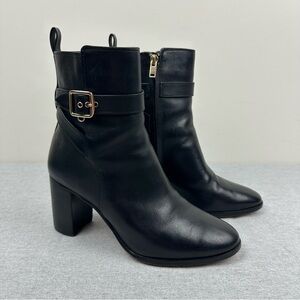 Coach Olivia Black Leather Block Heeled Boot, 9